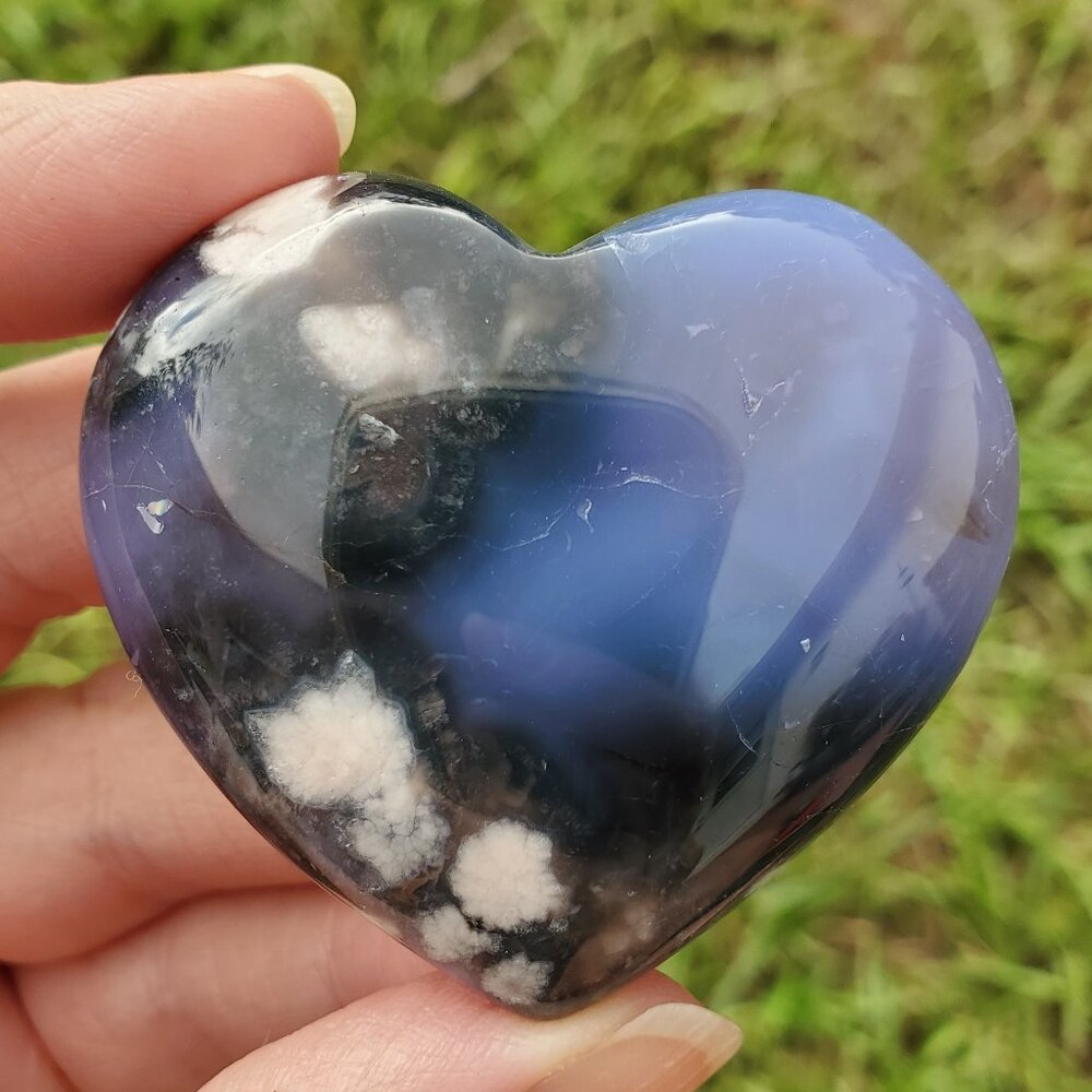 Blue Flower Agate Palm Stone (FA614)